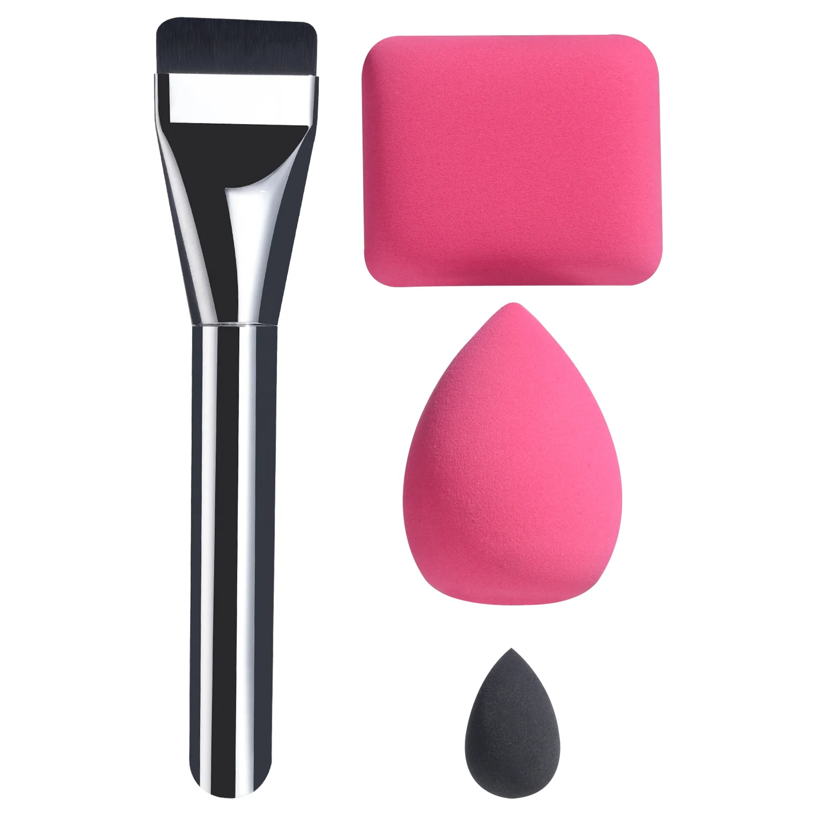 4PCS Face Makeup Foundation Brush Soft  Air Cushion Makeup Puff Non Latex Makeup Sponge Flat Foundation Brush Set