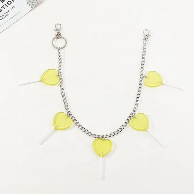  New Harajuku Transparent Purple Heart Lollipop Metal Key Chain For Women Punk Jeans Waist Pant Keychains Accessories