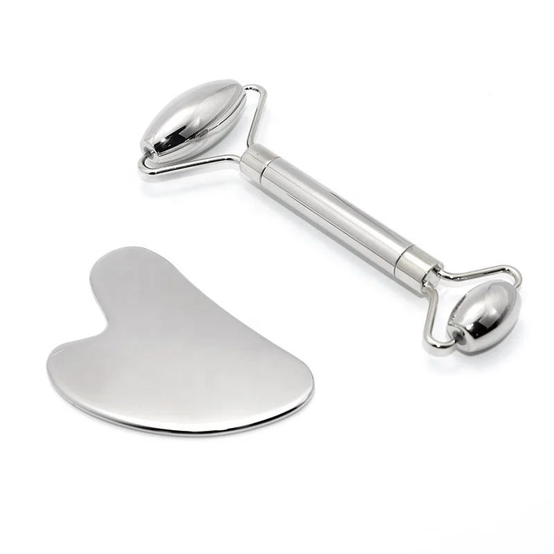 other massage products face ice roller set Stainless Steel Jade Roller and Gua Sha