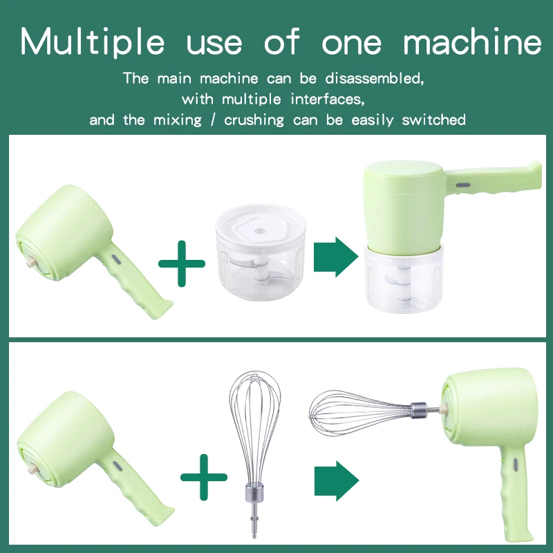 kitchen 2 in 1stainless steel multifunction electric USB charging mini food chopper cake mixer butter dough egg whisk ware