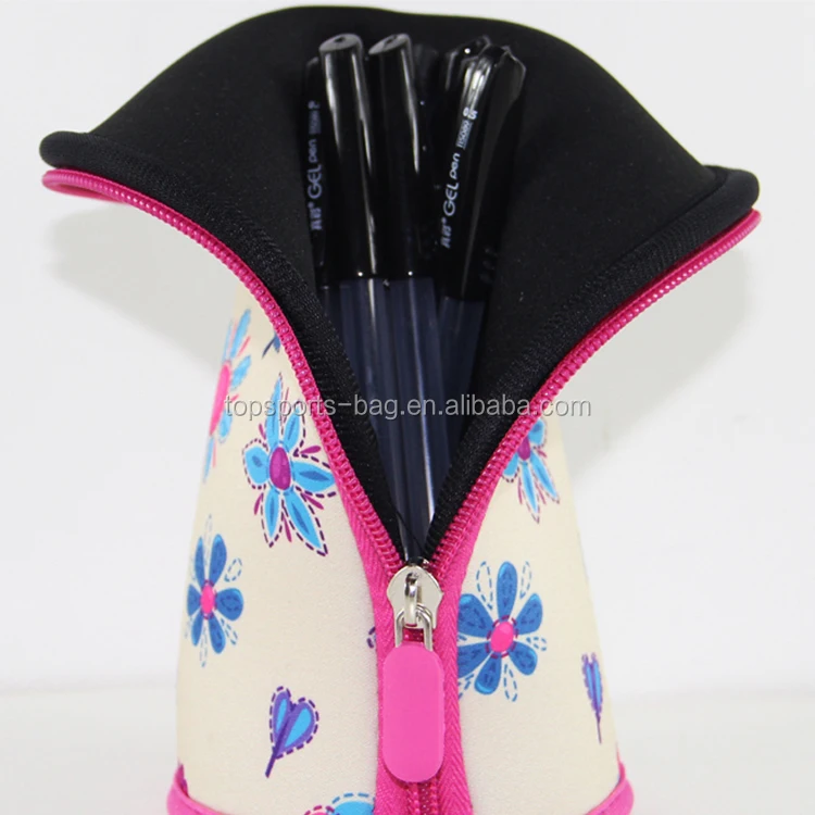 Neoprene Novelty Stand up Pencil Bag/Pencil Pouch Free Sample Big Capacity Makeup Brush Holder for Girls
