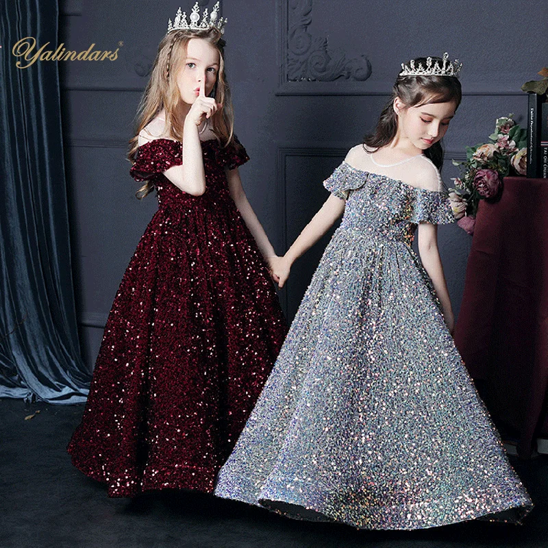 Yalindars  Luxury Sequined  Ball Gown Birthday Party Frock Teen 9 10 Year perform Girl Dress 2022 robe princesse fille