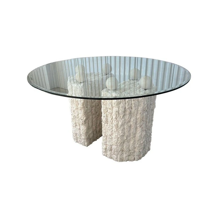 Newstar Popular Design Hot Sale Italian Beige Marble Limestone With Glass Table Top Furniture for Home Coffee Table Travertine