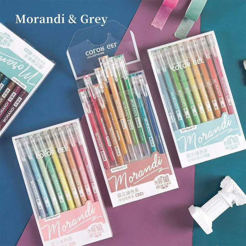Multi Color Gel Ink Pens Marker Liner 0.5mm Ballpoint Vintage Stationery Gift Office School 9pcs Morandi Gray Pens Set