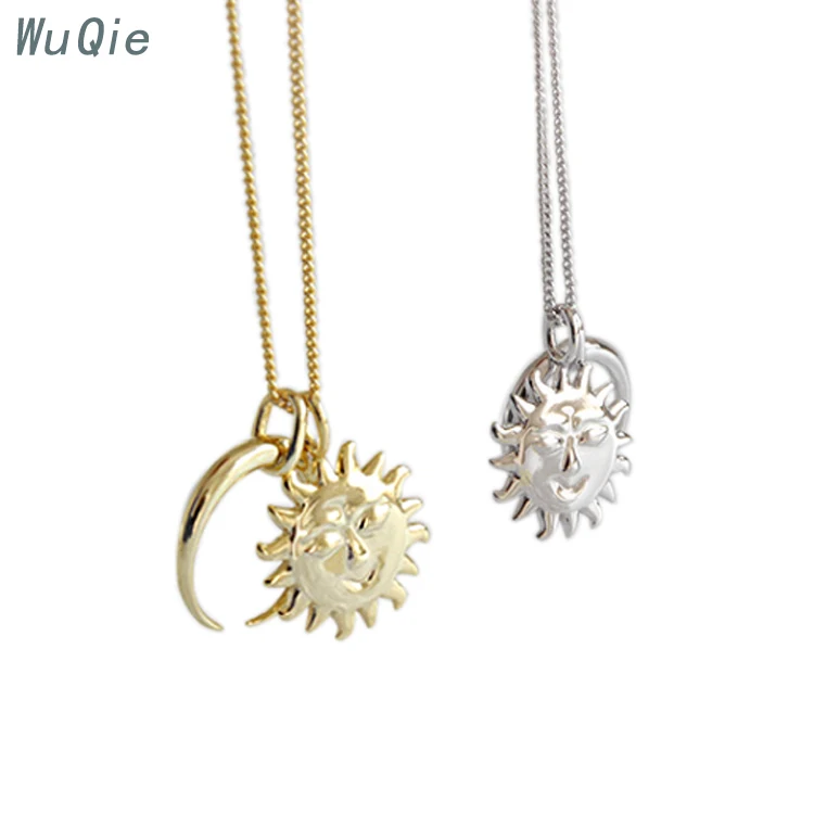 Wuqie S925 Silver Gold Plated Silver Jewelry Men Necklace Fashion Sun and Moon Pendant Necklaces