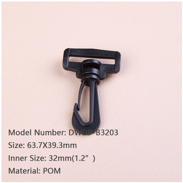 DWDP-B03 2.5inch Carabiners Rings Barrel Loop Webbing Strap Luggage Bag Black Plastic Swivel Snap Hook Buckle