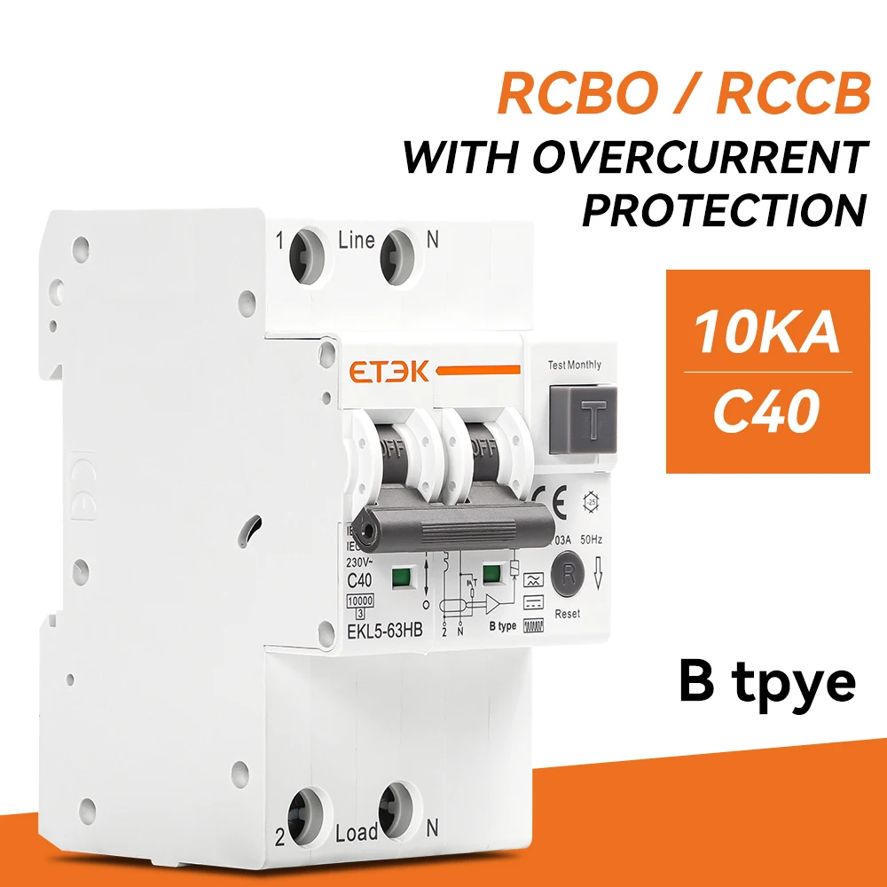 ETEK Type B RCBO 2p 40a 30mA Tripping Curve C 1P N RCBO