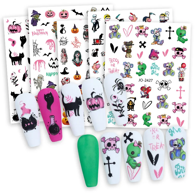 Paper Sticker 3D Nail Art Stickers Halloween Skull Pumpkin Self-Adhesive Nail Decals Nail Accessories