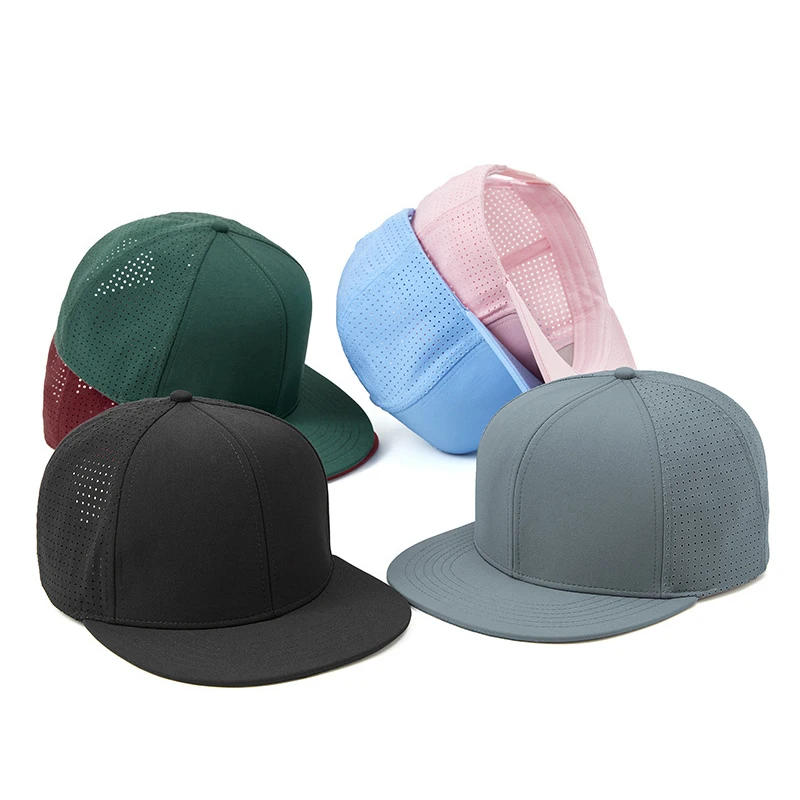 Custom Logo 6 Panel Snapback Cap Hip Hop Flat Brim Gorras Laser Cut Hole Perforated Hat