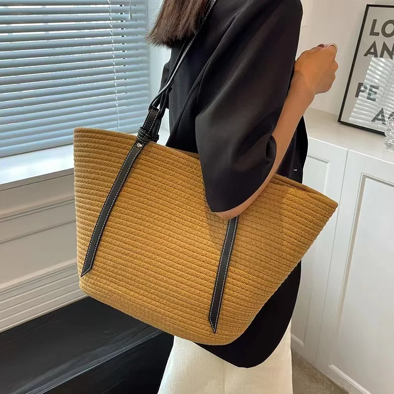 New Travel Beach Woven Handbag Woven basket Shoulder Bag Cotton Rope Macrame Bag Beach Bag Crochet Knit Handbag for Women