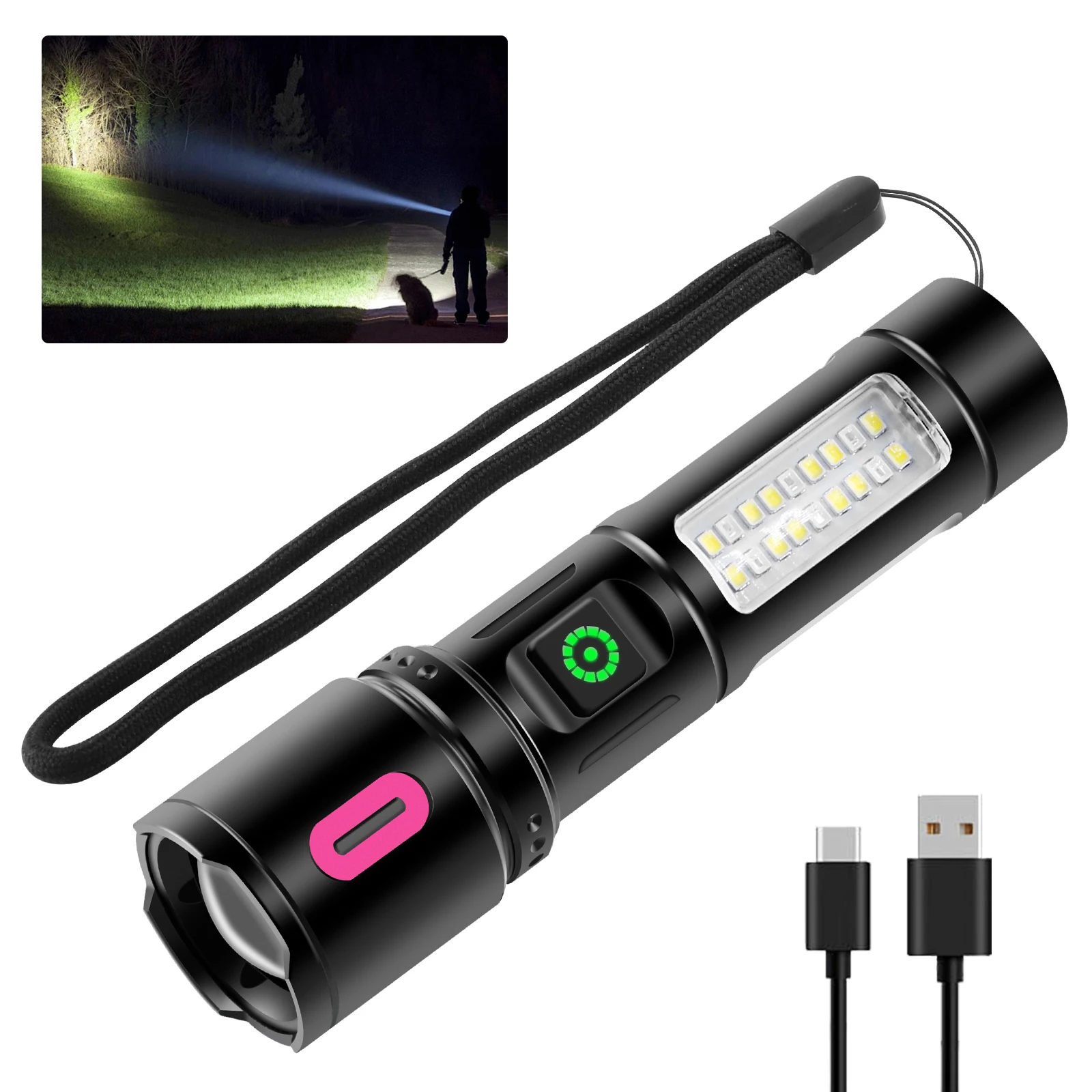 Flashlights and Torches High Brightness White Laser Red SMD Side Light Scalable Zoom Waterproof LED Tactical Flashlight
