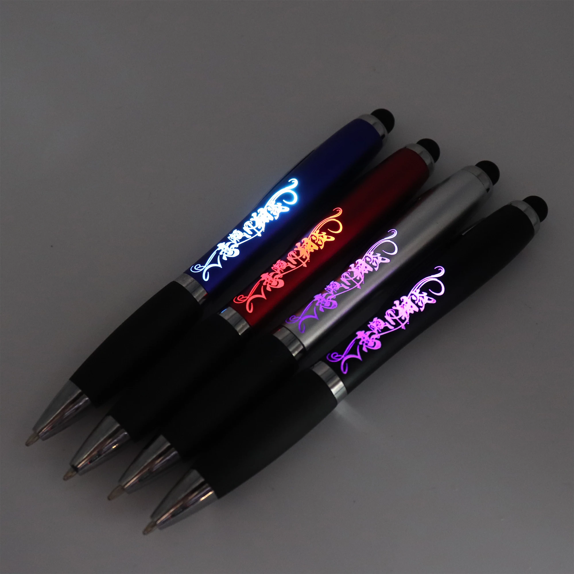Customized Colored Led Laser Light up Ball ballpoint Pen with Rubber Grip-personalized ink light ball pens custom logo engraved