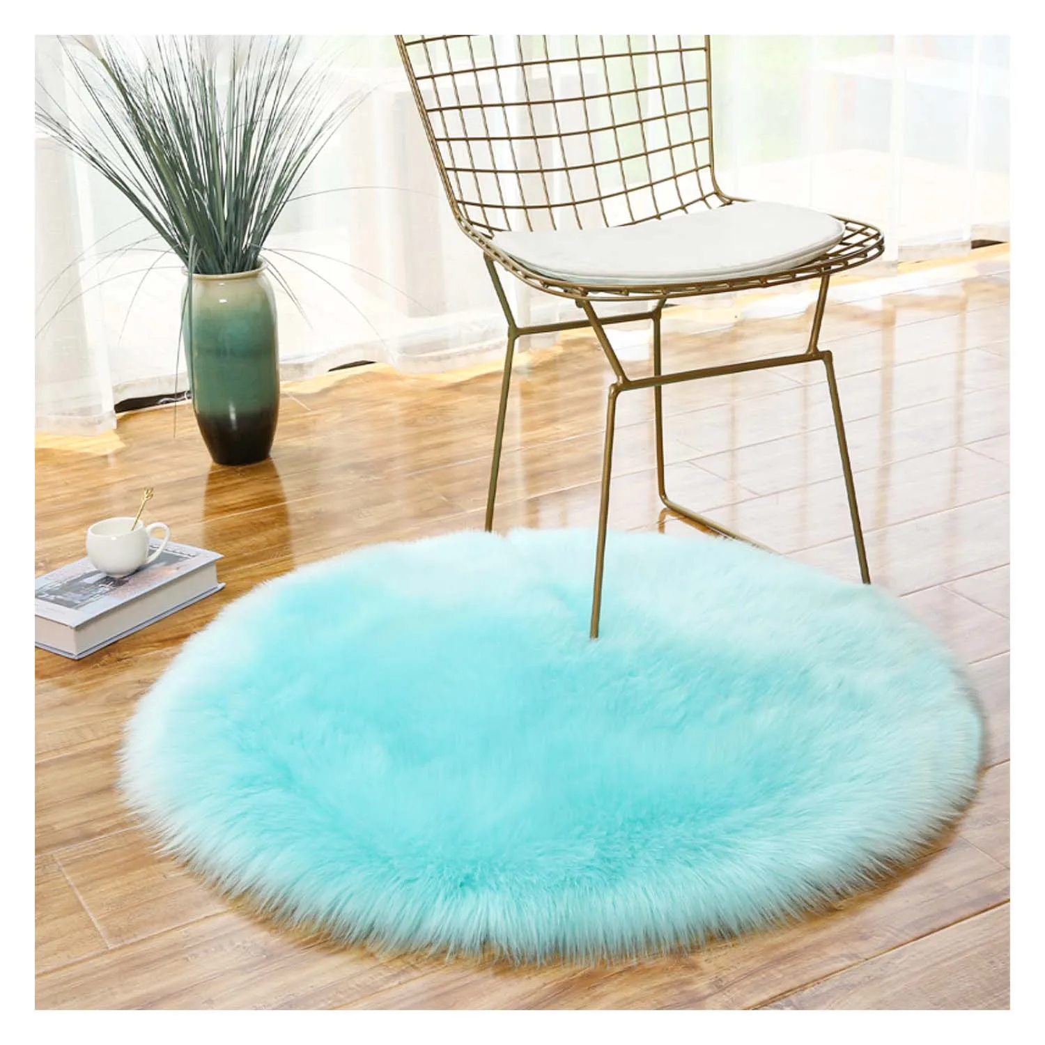 Shaped Area Rug Faux Sheepskin Fur Fluffy Shaggy Light Soft Plush Machine Washable Carpets for Bedroom Living Room and Sofa