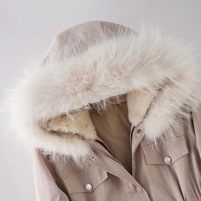 Женское меховое пальто с капюшоном, парка большого размера со съемным натуральным мехом енота на капюшоне, зимняя куртка