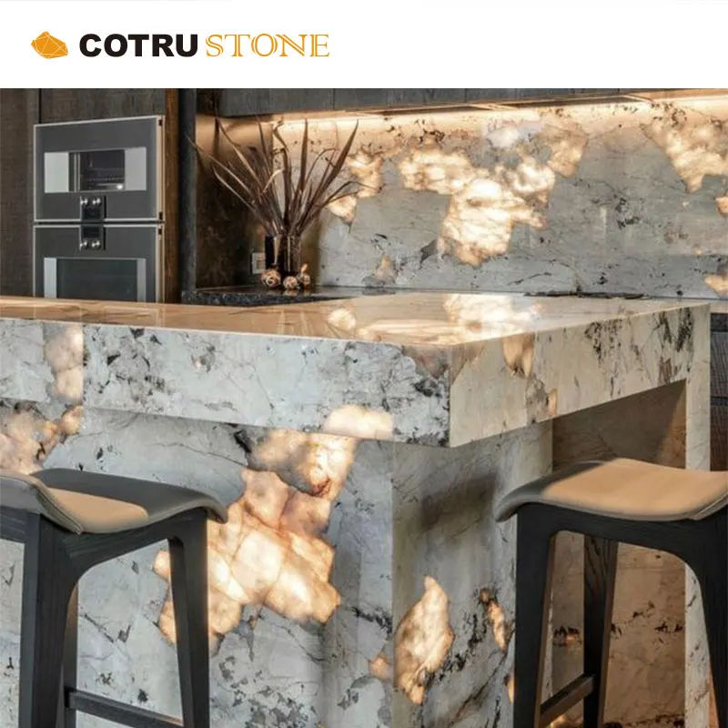 Wholesale Transparent luxury Pandora White Marble Slab Natural Luxury Stone kitchen countertop