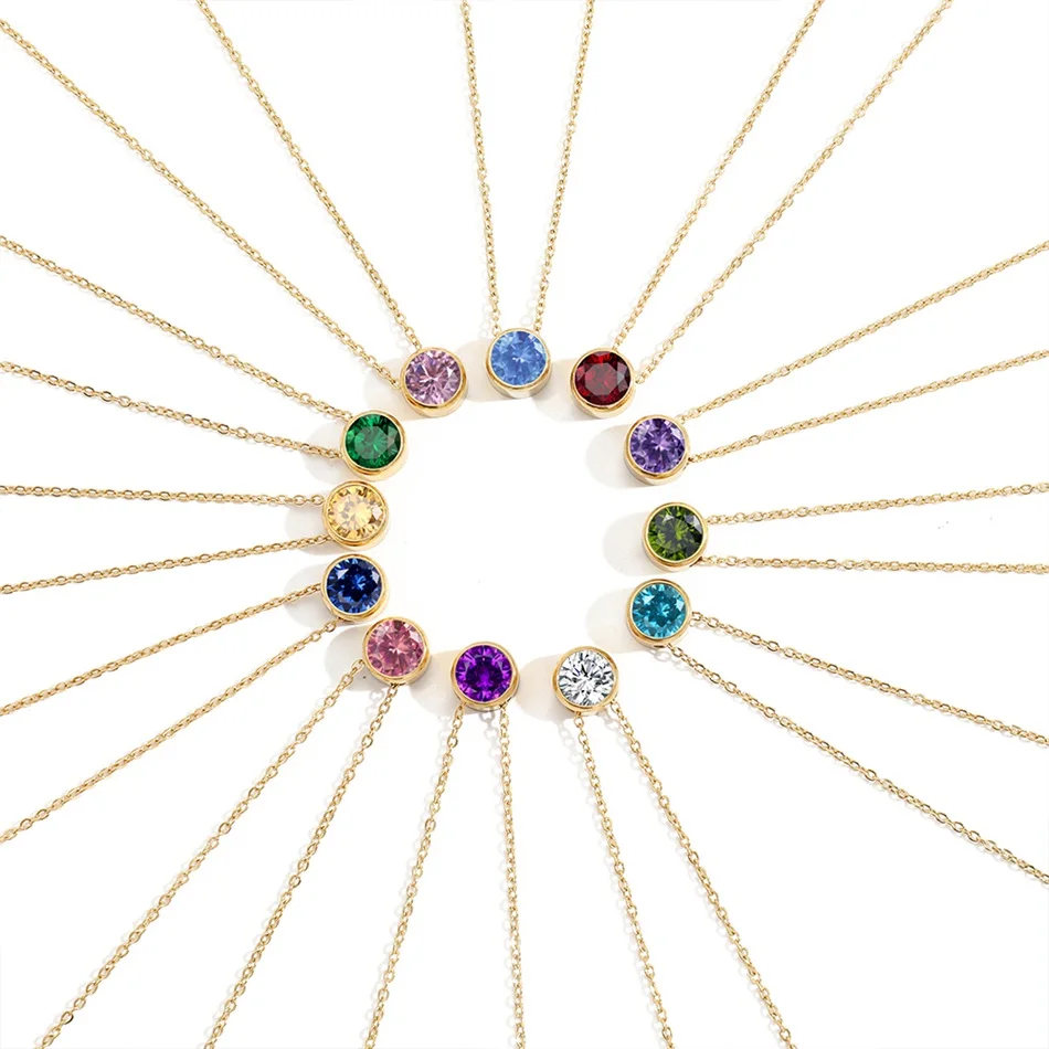New design stainless titanium steel 12 colors personalised birthstone pendant necklace jewelry gifts