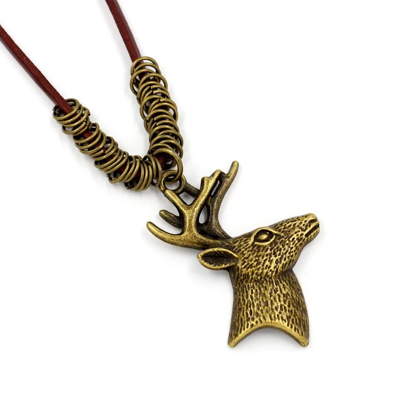 Boys Jewelry Personalized Long Sweater Chain Adjustable Size  Ancient Silver Alloy Deer Head Pendant Necklaces for Men