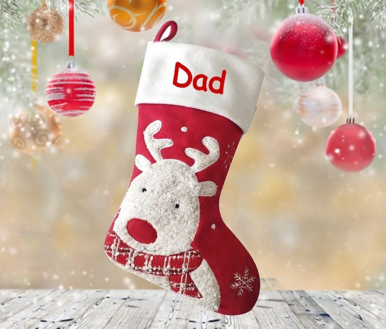 Custom Velvet Embroidery Red Christmas Stockings Hot Santa Felt Xmas Personalize Holiday Stocking