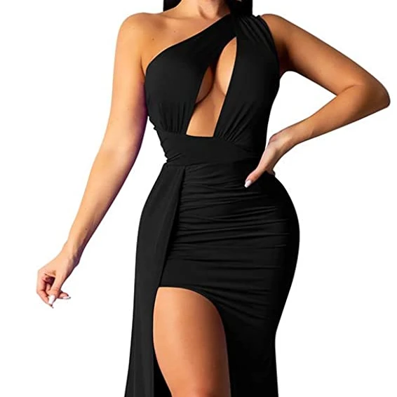 one shoulder sexy lady hot selling night club maxi dress with different colors