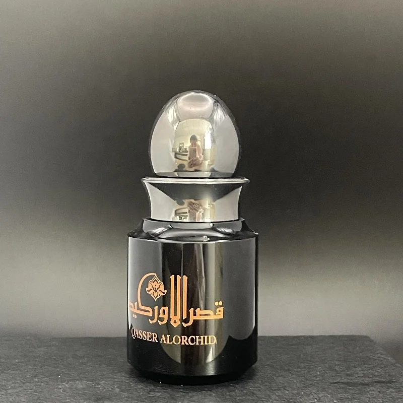 BM Luxury fancy arabian attar K9 crystal black essential oud oil bottle empty oil perfume crystal bottle with silver metal lid