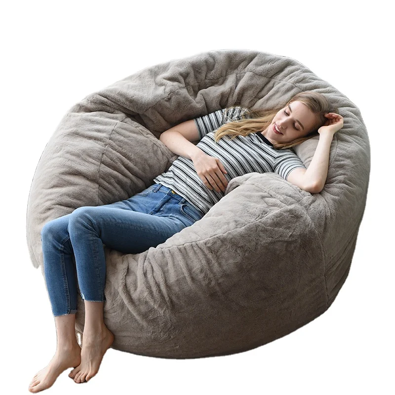 Customized Faux Fur Foam Filled Bean Bag Drawing Room Comfortable Giant Seat Bean Bag Oversize Beanbag Sofa Chair Pure Brown XXL
