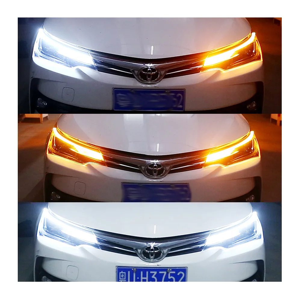 60 см Водонепроницаемые гибкие Автомобильные светодиодные дневные ходовые огни последовательная светодиодная полоса указатели поворота DRL Led