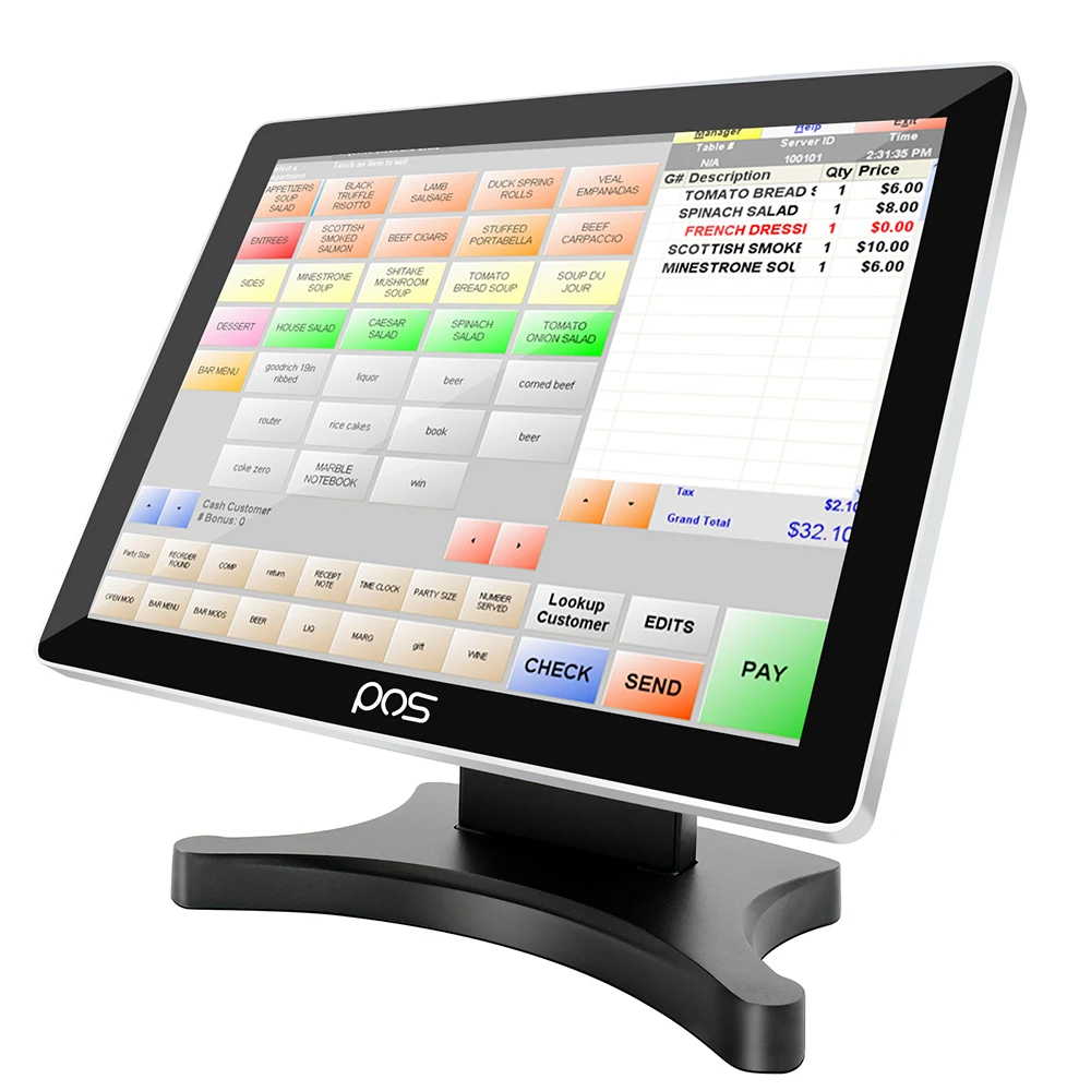 15 Inch Desktop POS System With VFD Customer Display J1900/i3/i5/i7 CPU Touch Screen Cash Register POS Terminal Machine