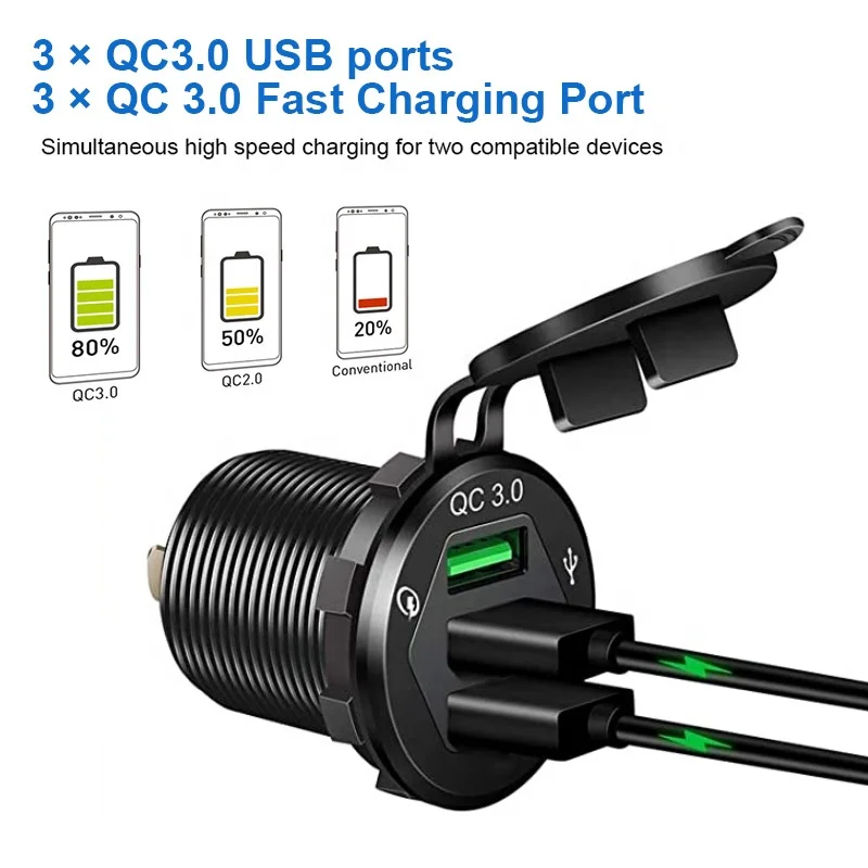 12V/24V 36W QC3.0 USB Charger Socket USB Outlet Fast Charge 3 USB 3.0 Car Charger