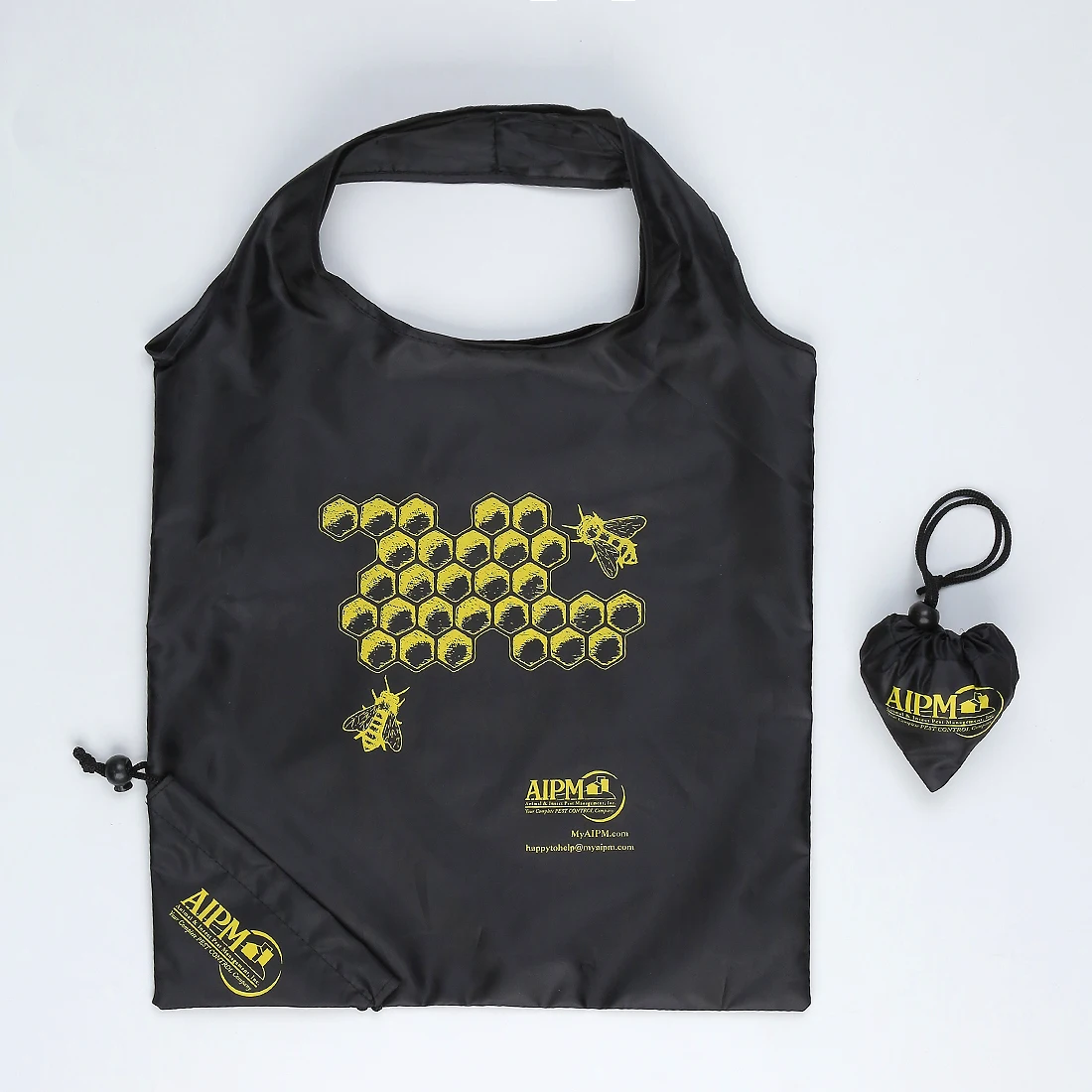 Customized Logo Printed Eco reusable RPET Black polyester foldable strawberry tote shopping bag with drawstring