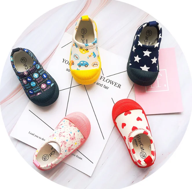
2019 new design elastic printed canvas fabric toddler shoes 
