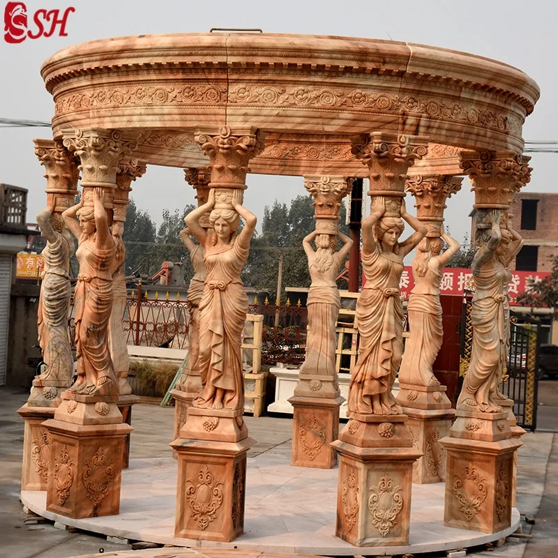 Outdoor Large Garden White Marble Gazebo With Sculpture