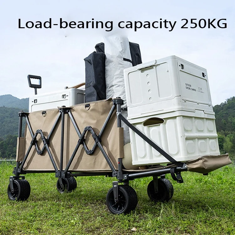 Hot sale Portable Four-Wheeled Metal Foldable Camping Trolley With Folding Table For Outdoor Camping Camping Cart
