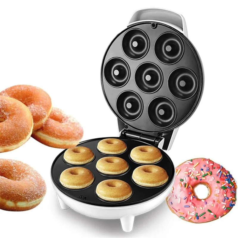 Mini Donut Maker Machine Easy to Use Nonstick Makes 7 Small Doughnuts 750W Cake Machine Waffle Iron for Commercial Use Household