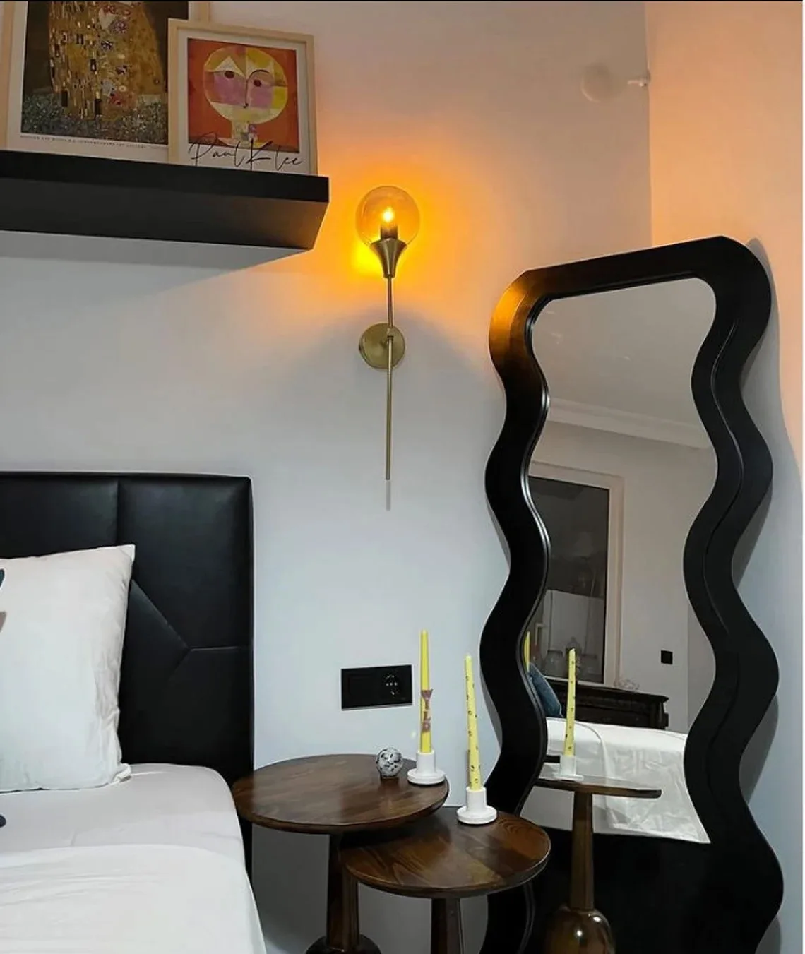 Wavy Large Full  Floor Length Wave Shape Wooden Frame Stand Mirrors Arch  Irregular Decorative Wall Dressing Full-Length Mirror