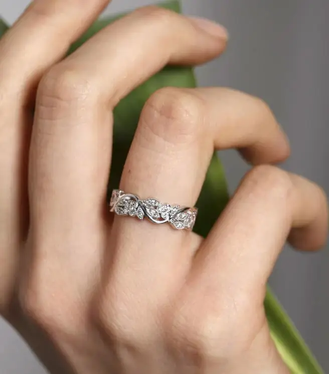 Wedding bands Set 14K White Gold  With Floral Design Couple Wedding Rings Set with Diamond Wholesale