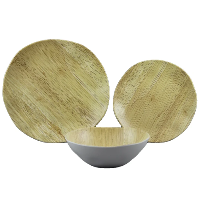 Bamboo Pattern Grain Salad Dinner Bowls Dishes Plates Dishwasher Safe Food Grade Melamine Plastic Cookware Tableware Sets