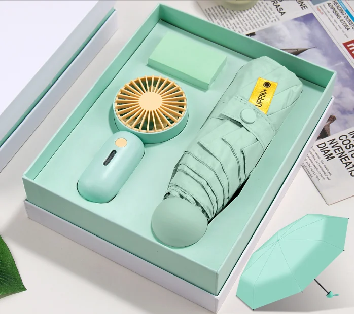 Popular Summer Fan Umbrella Promotional Gifts Set Customize Logo Corporate Gift Umbrella With Fan