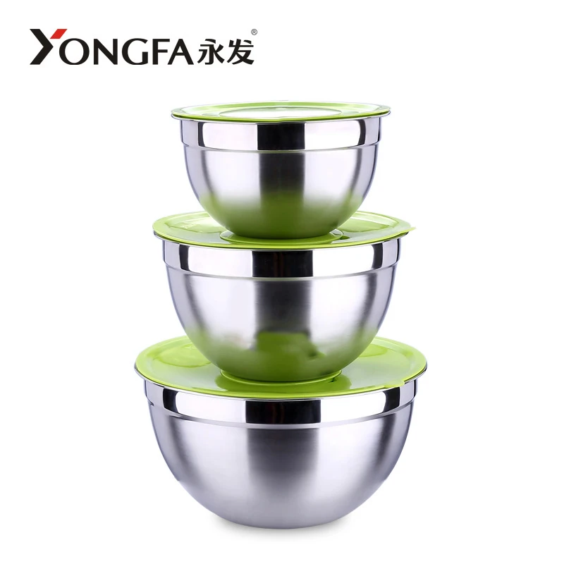 YongFa Deep Round Salad Bowl With Lid Stainless Steel Storage Mixing Bowl With Lid