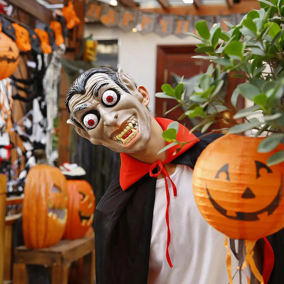 Nicro Costume Glow Led Face Halloween Party Masks Latex Scary Clown Adult Eye Lighting Vampire Zombie Man Mask Cosplay