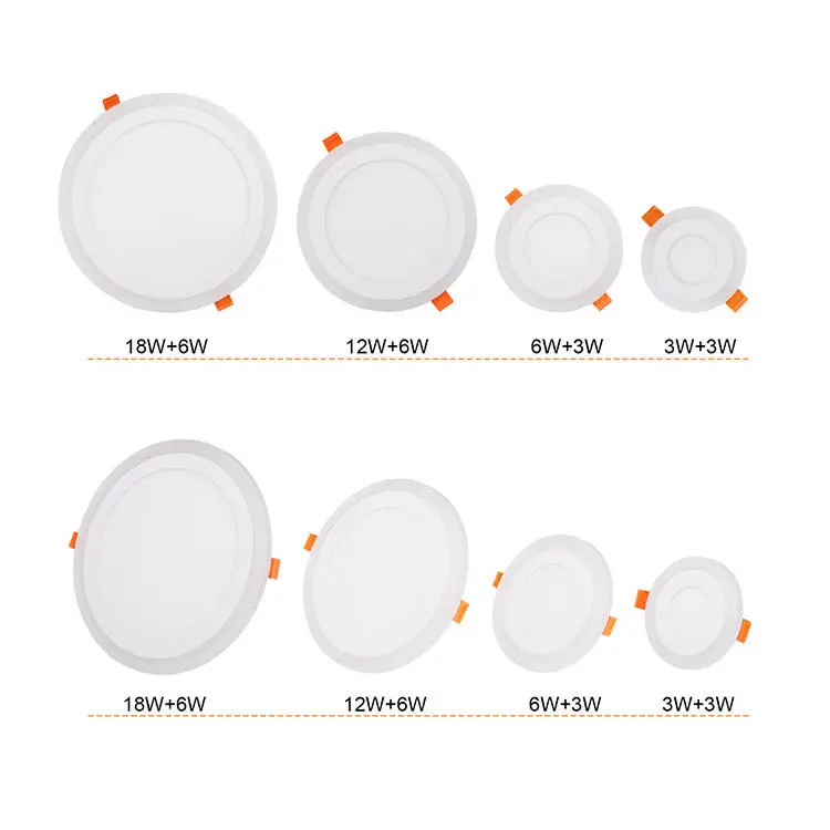 COYOLED Hot selling 3+3w 6+3w 12+4w 18+6w Double Color White Blue Surface Recessed RGB Ceiling Slim Round Square Led Panel Light