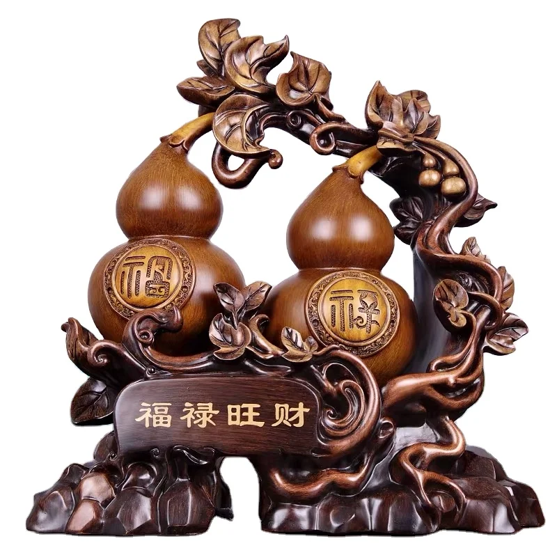 New 2022 Traditional Fengshui Resin crafts Gourd statue Home Decoration Sculpture Wood Texture Finish gourd Sculpture
