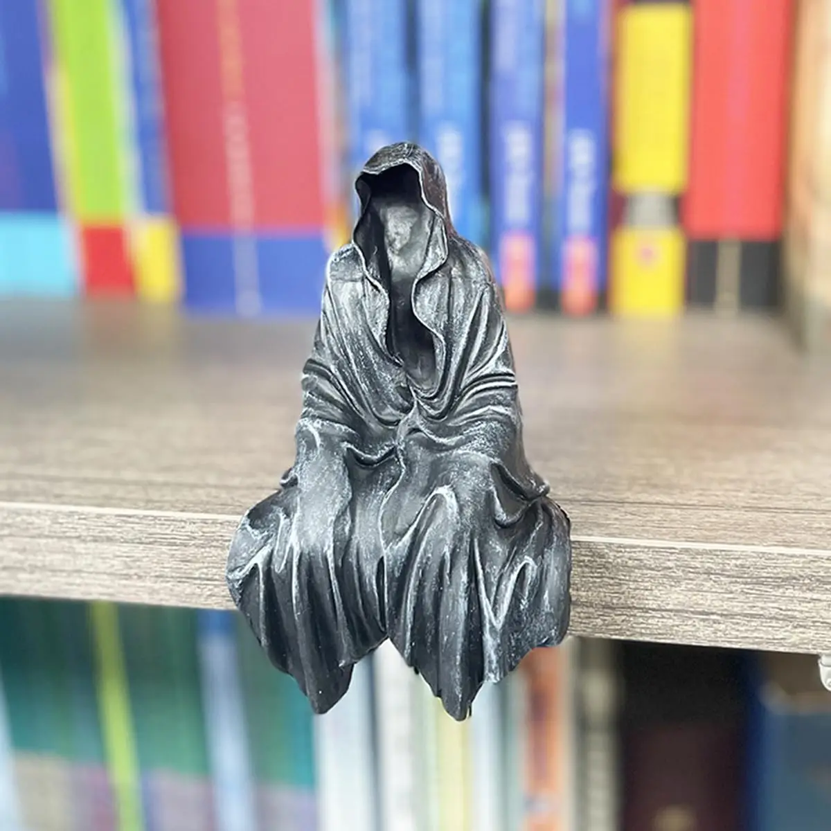 Halloween Spooky Gothic Decor Cloaked Figure Resin Figurine Mysterious Sitting Black Robe Statue