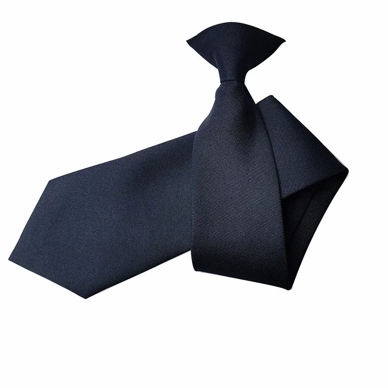 Wholesale Security Uniform Black Twill Polyester Ties Custom Embroidery Logo Clip On Tie With Solid Color