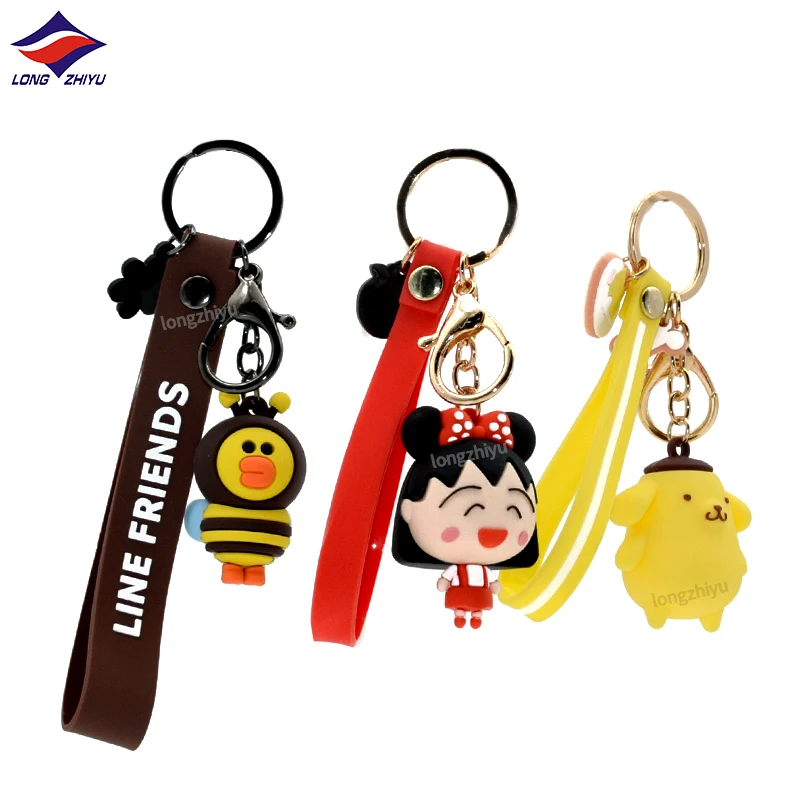 Longzhiyu 14 Years Keychain Manufacturer Custom 3D Cartoon PVC Keyrings Cute Frog Girl Bear Bee Soft Silicone Animal Keychains
