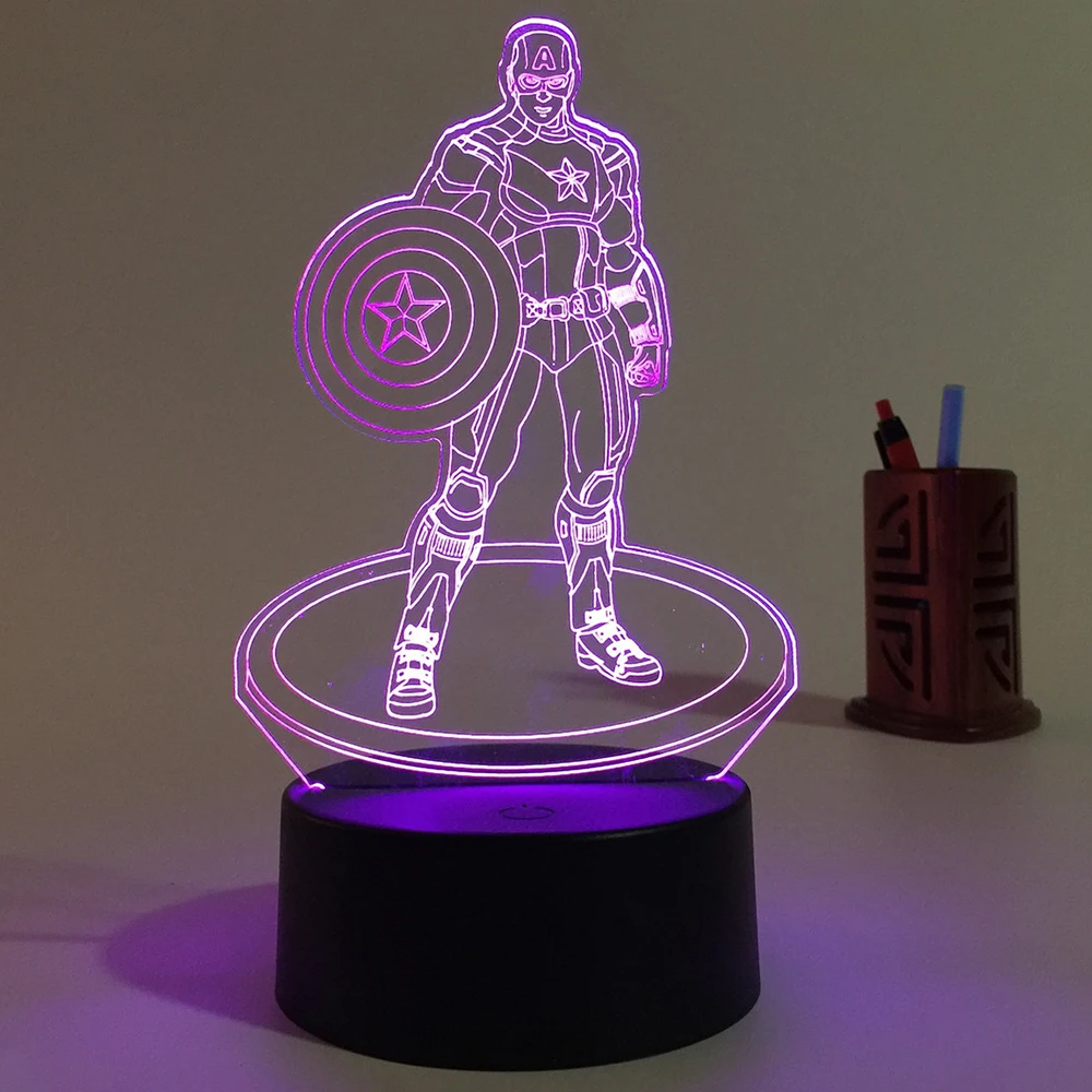 Wholesale Superhero Captain America Hulk Black Panther Ironman 3D LED Illusion Lamp Night Lights for Kids Room