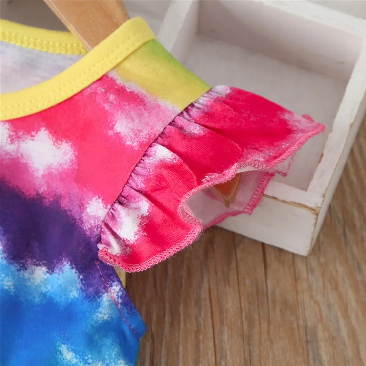 New Toddler Kids Baby Girls Dress Fly Sleeve Colorful Rainbow Striped Dresses for Girl Fashion A-line Sundress Summer Clothing