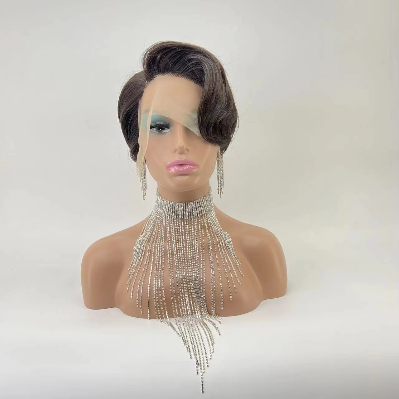 New Fashion 100% Natural Human Hair Lace Closure Perruque Pixie Cut Curls Short Bob Wigs