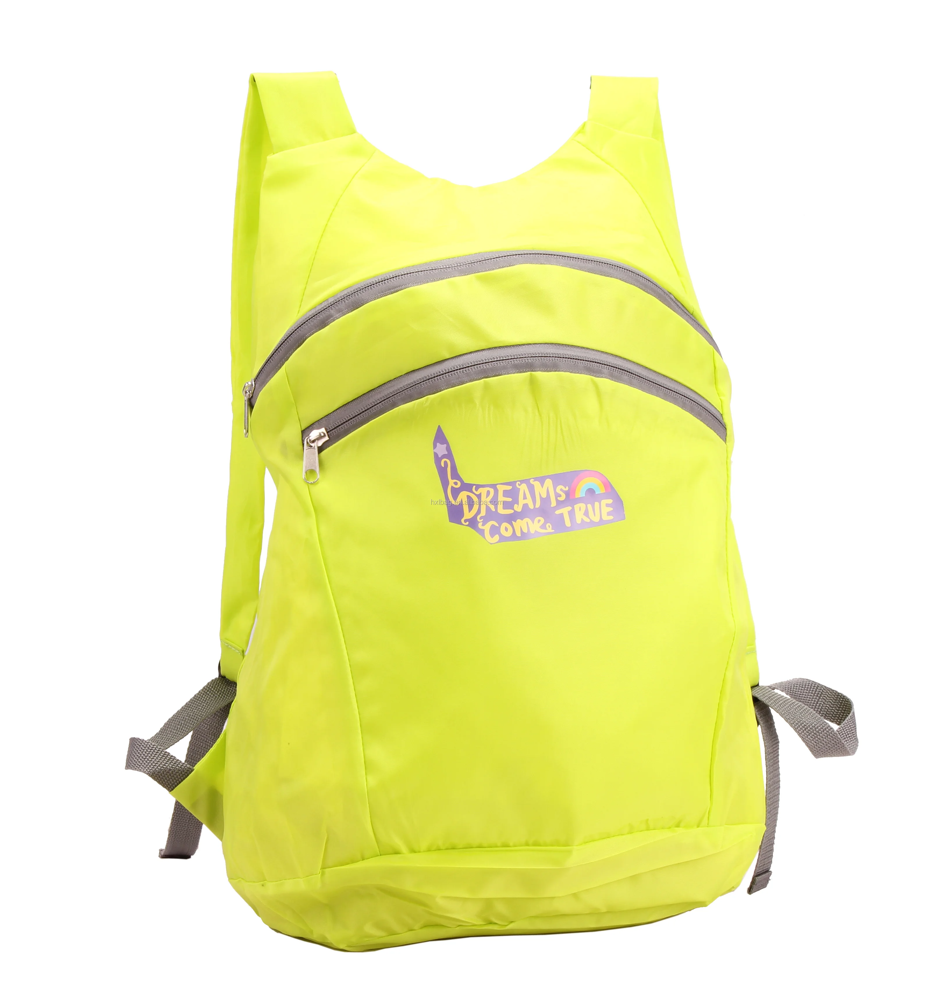 Wholesale Lightweight Travel Foldable Backpacks Custom Graphic Polyester Drawstring Bag with Zipper