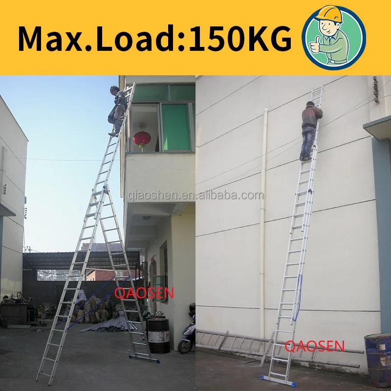 3 Section Extension Ladder Aluminum Silver Multipurpose 7 Steps  Work Stairs
