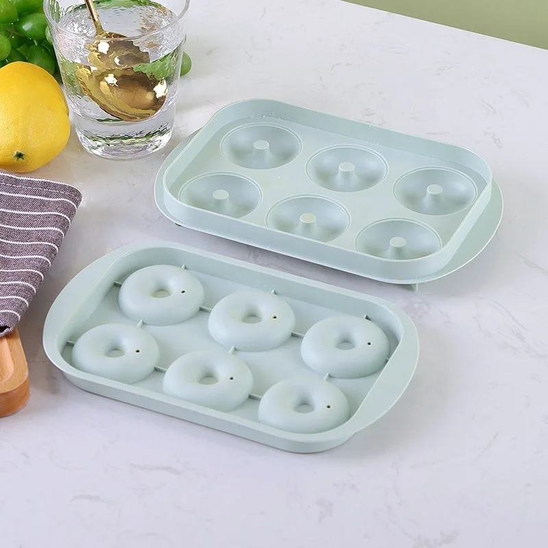 3D doughnut shape 6 grids PE funny ice maker plastic ice cube mold for chilling cocktail juice whiskey
